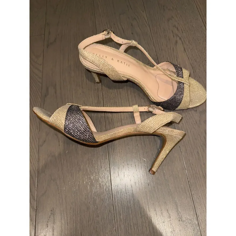 Kelly & Katie Size 7.5 Arinia Gold Sparkly Glitter Two-Tone Slingback Heels